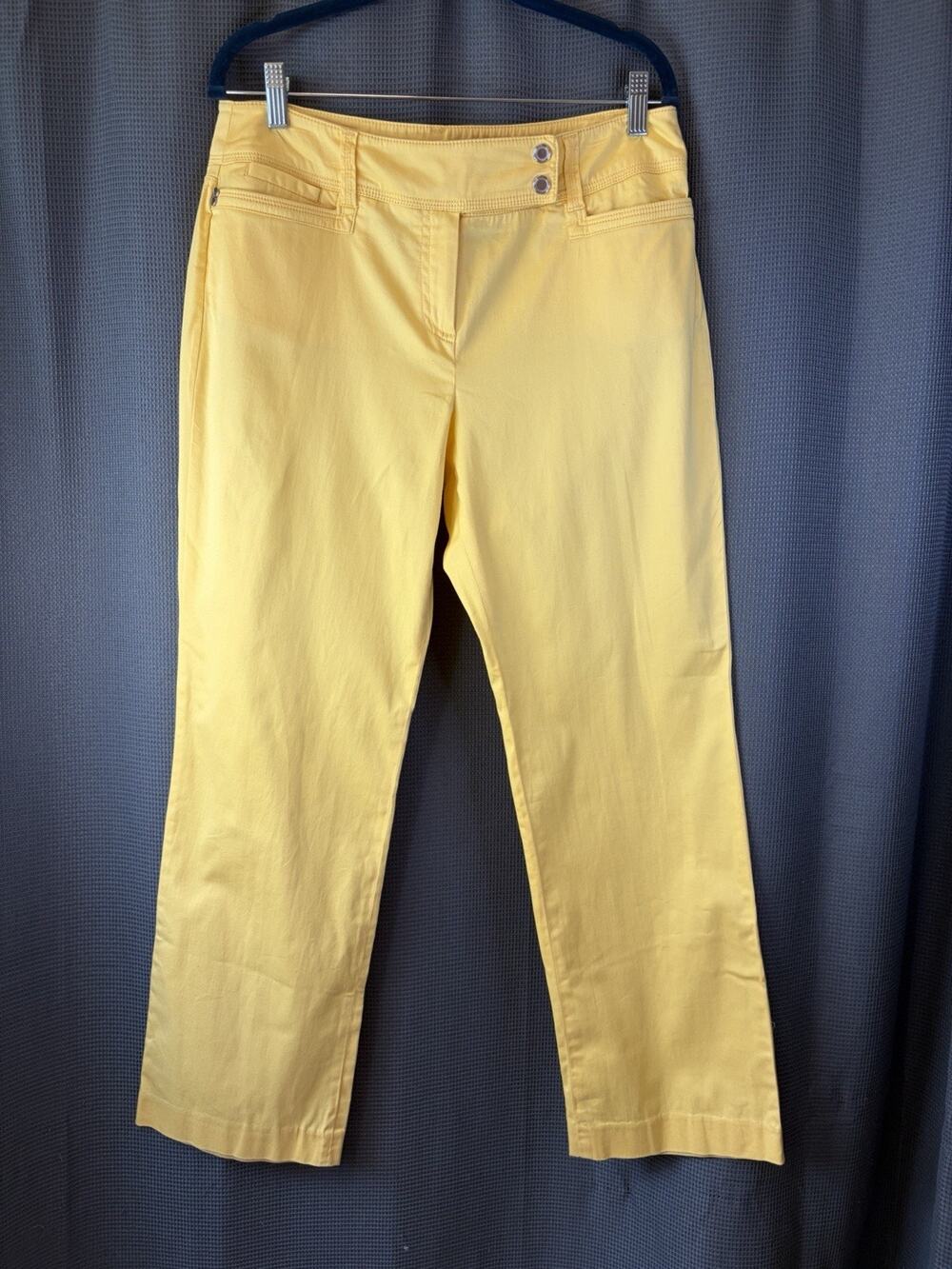 New Directions Womens Petite Yellow Stretch Twill Straight Leg Mid Rise Pants